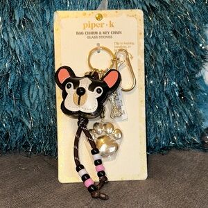 Piper K frenchie Dog, bone & paw  Bag Charm Keychain